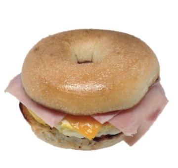 bagel sandwich with ham cheese and eggs